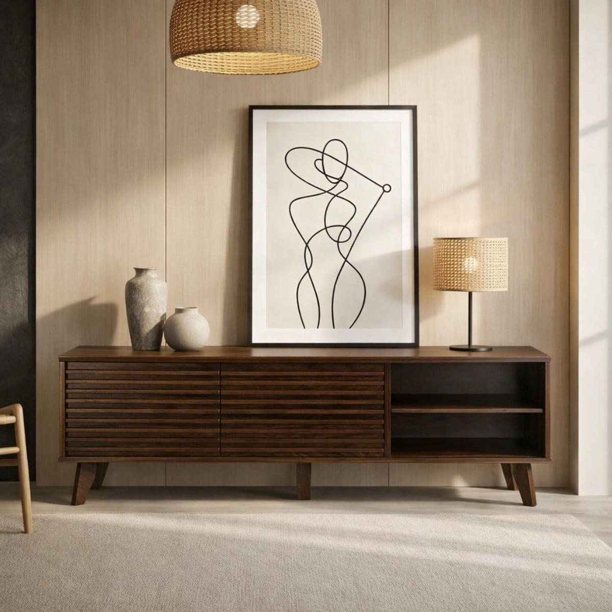 TV-MÖBEL mit Fronten in laminiertem Holz-Effekt fribourg 39/51,5/135 cm - Nussbaumfarben, Holzwerkstoff (135/51.5/47cm) - Calicosy