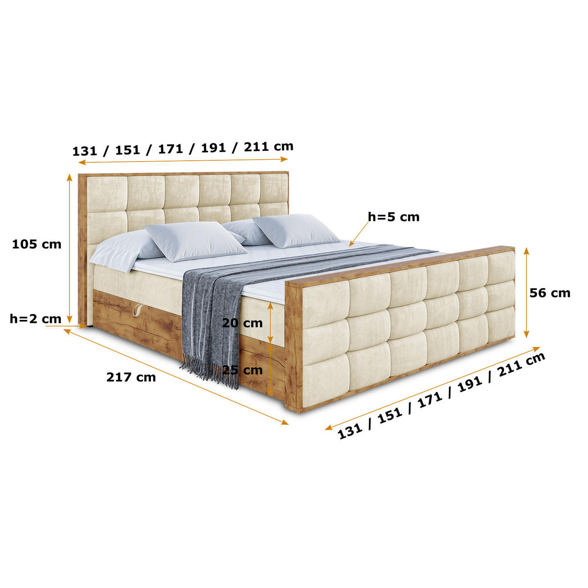 BOXBETT mit Matratze H4 und Lattenrost - LOLLI2-Z - 160x200 - Beige Monolith - Beige, Holzwerkstoff (160/200cm) - ALTDECOR