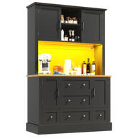 KÜCHENSCHRANK 115x40x180 cm, 4 Türen, 5 Schubladen, LED-Beleuchtung, Schwarz/Natur - Naturfarben, Holzwerkstoff (115/180/40cm) - FOHERE