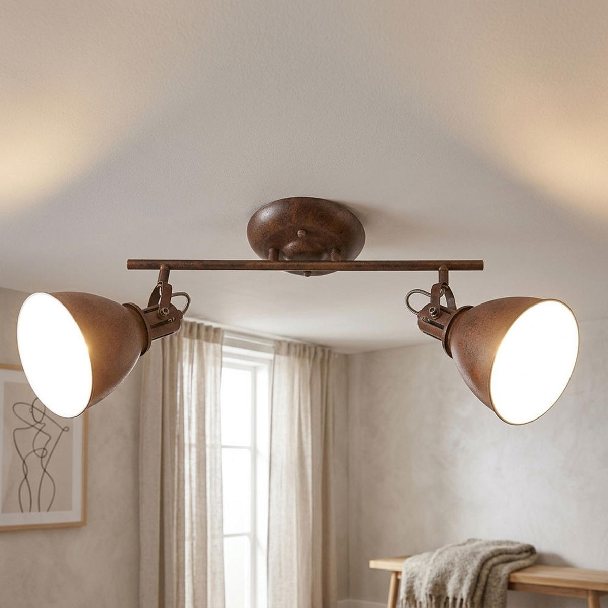 DECKENLEUCHTE Metall Rostfarben Braun - Braun, Metall (45/15/21cm) - Globo Lighting