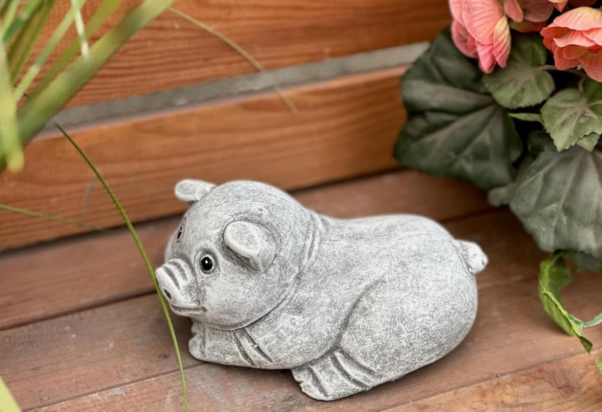 STEINFIGUR Glücksschwein Svenny Schwein Schweinchen Steinguss frostfest - Grau, Stein (16/7/11cm) - stoneandstyle