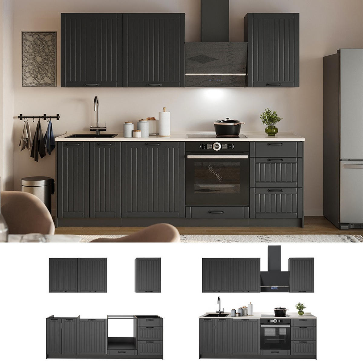 KUCHYŇSKÝ KOUT Fame-Line, Tmavě šedá/Antracit, 230 cm, PD Dub - tmavě šedá/antracitová, kompozitní dřevo (230/206.8/60cm) - Vicco