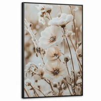 LEINWAND Bilder mit Rahmen - Blumen - Winter - Weiß - Schnee - Beige - 90x140 - Creme, Textil (90/140cm) - MuchoWow