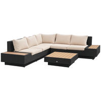 GARTENGARNITUR DE-06690 4-teilig mit Ablagen und Beistelltisch Schwarz - Schwarz, Kunststoff/Metall - ComfortXL