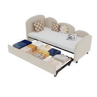 KINDERBETT 90/200 cm mit Schublade und Blumenform, Samtbezug, Beige - Beige, Textil (90/200cm) - Redom
