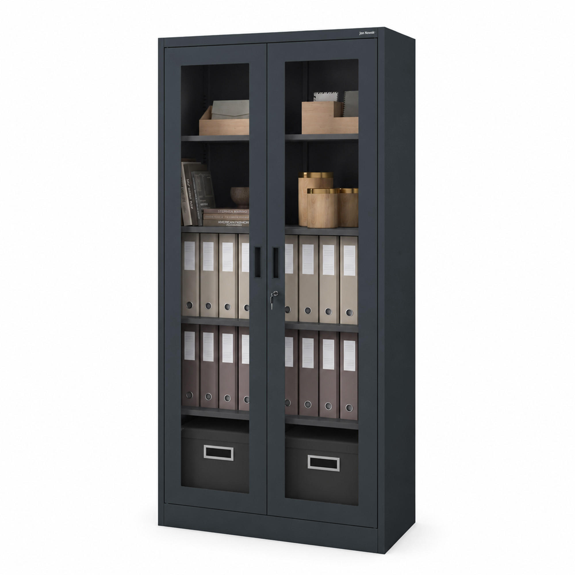 VITRINENSCHRANK Amelia 185x90x40 cm - Anthrazit, Metall (90/185/40cm) - Jan Nowak