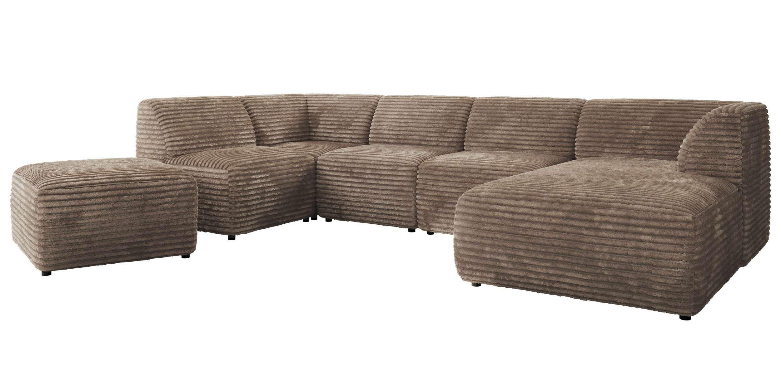 WOHNLANDSCHAFT MODARO U 6M - Braun Cord - Rechts - Schwarz/Braun, Textil (345/78/180cm) - MKS