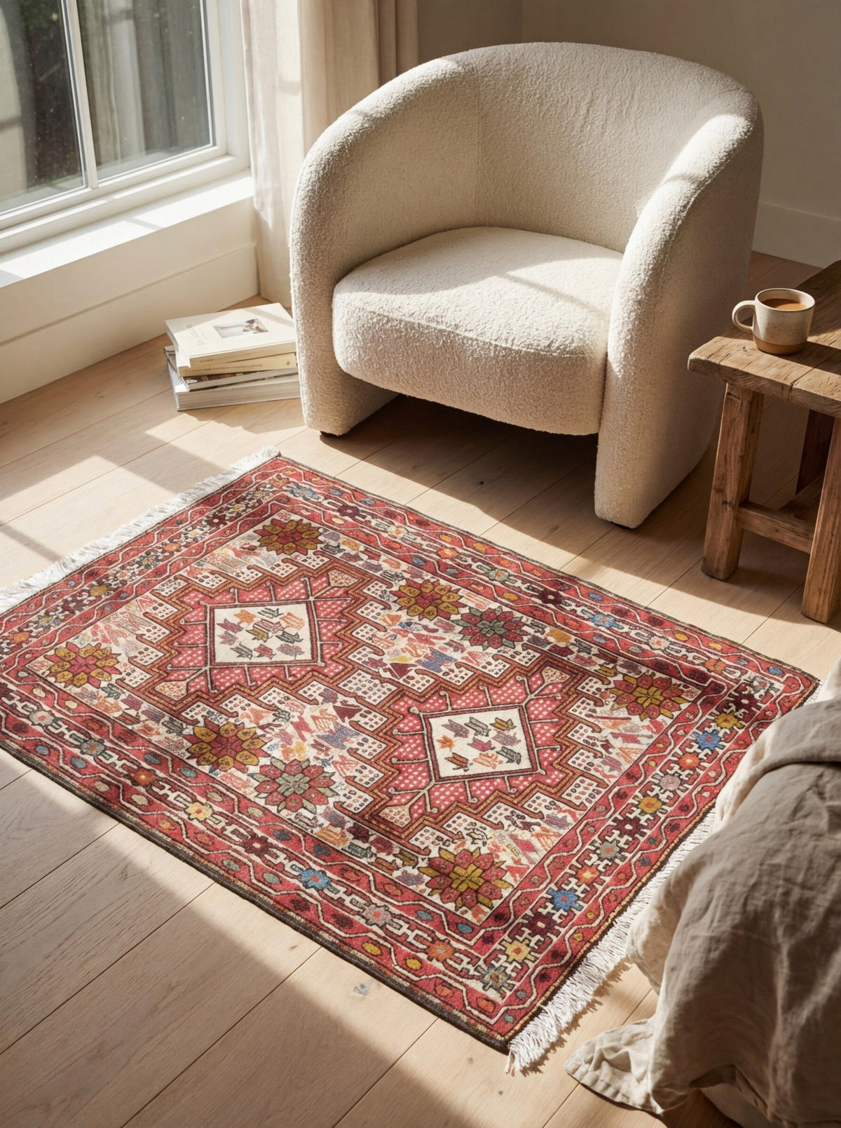HANDWEBTEPPICH Sumak Shahsavan Beige 92/80 cm Baumwolle - Beige, Textil (80/92cm) - Looma