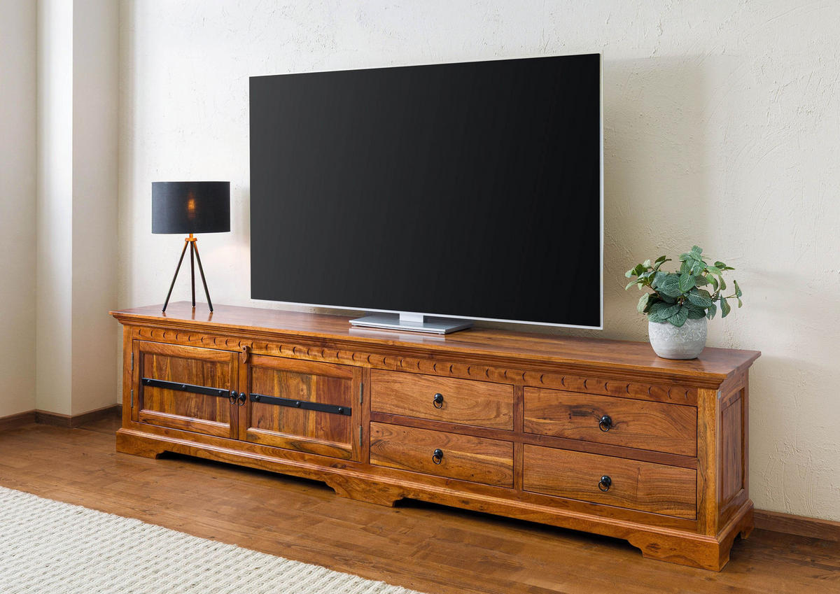 TV-BOARD Akazie 240x40x55 honig lackiert OXFORD #01017 - Braun, Holz (240/55/40cm) - Massivmoebel24