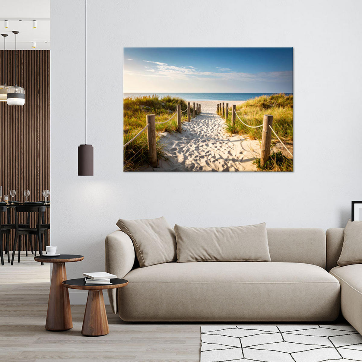 LEINWANDBILD Weg zum Strand Meereslandschaft 120x80cm - Blau, Textil (120/80cm) - Feeby