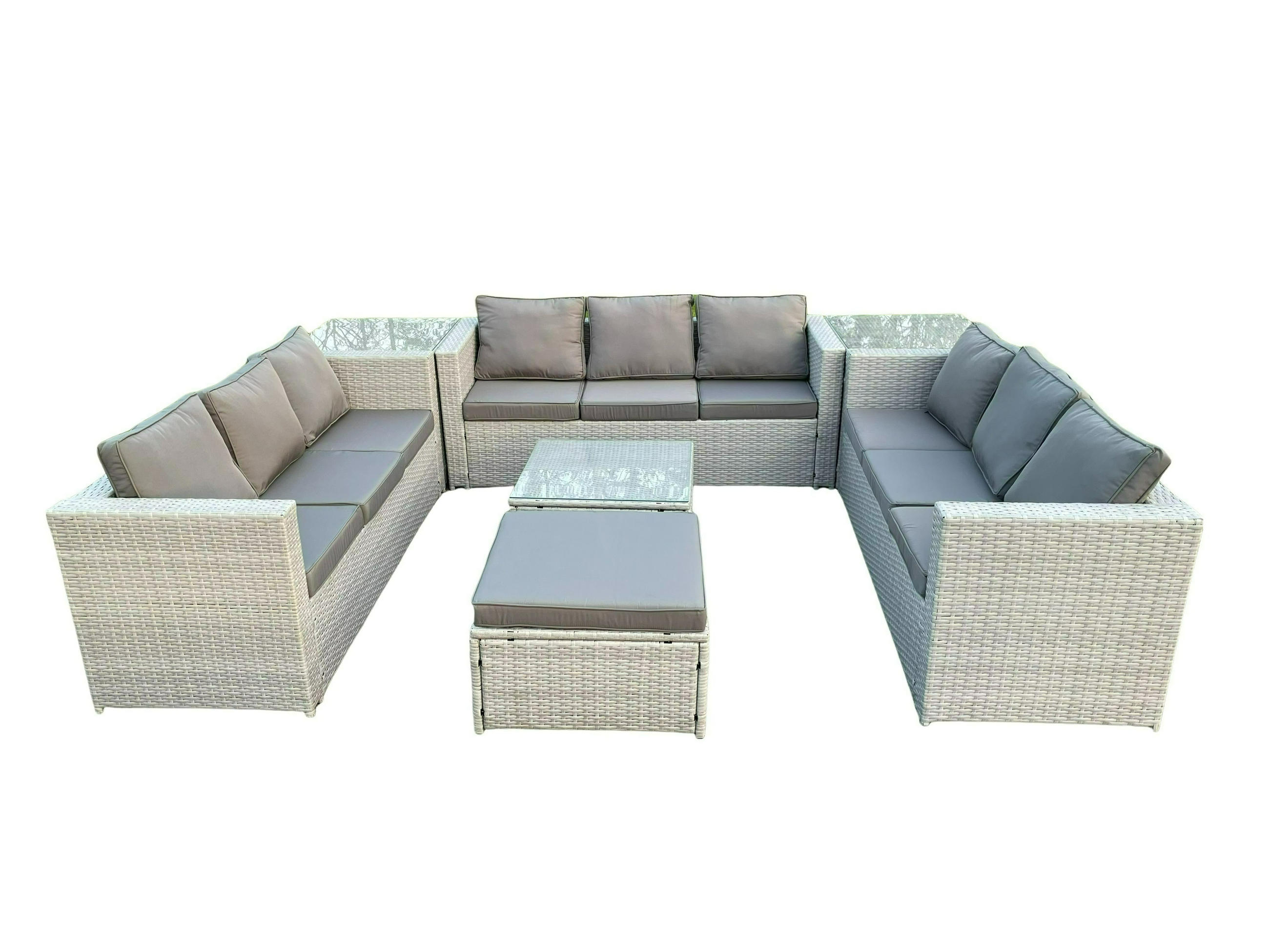 GARTENMÖBEL SET Polyrattan Helles Grau 10-Sitzer - Hellgrau, Metall - Fimous