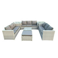 GARTENMÖBEL SET Polyrattan Helles Grau 10-Sitzer - Hellgrau, Metall - Fimous