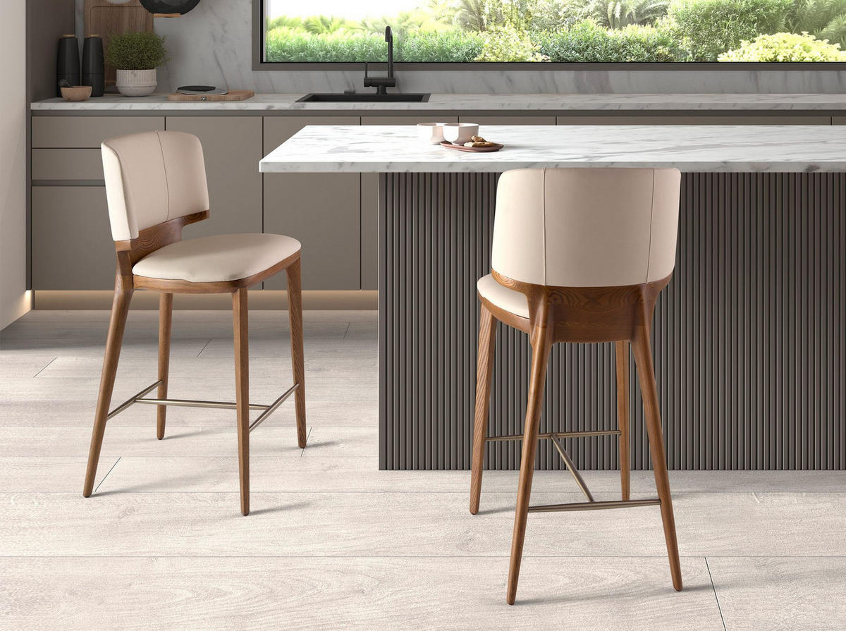 BARHOCKER Creme Kunstlederhocker 51/55/107 cm - Wildeiche/Beige, Leder/Holz (51/107/55cm) - ANGEL CERDA