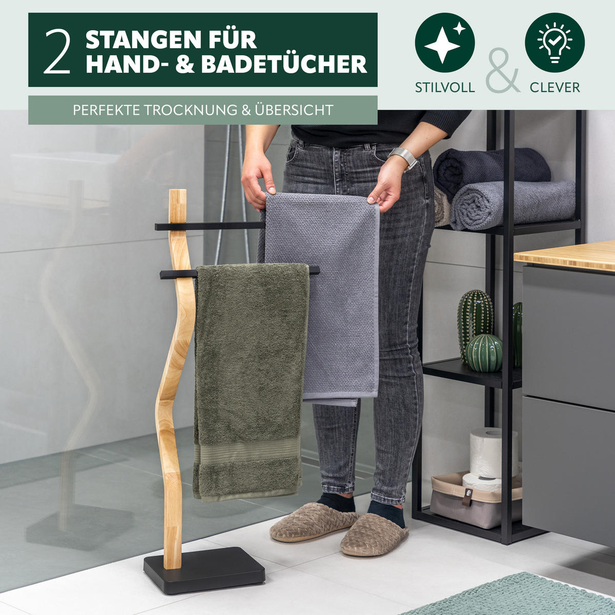 STAND-HANDTUCHHALTER, schwarz - Schwarz, Holz (37/85.5/18cm) - eluno