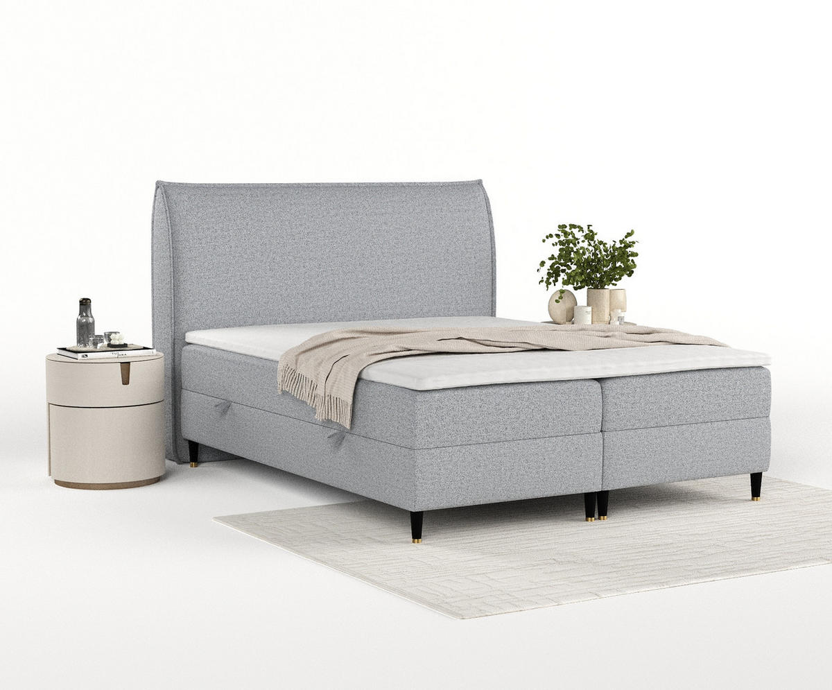 BOXBETT Melba Grau 180/200 cm mit Bonellmatratze - Schwarz/Grau, Holz/Holzwerkstoff (180/200cm) - Maison de Reve