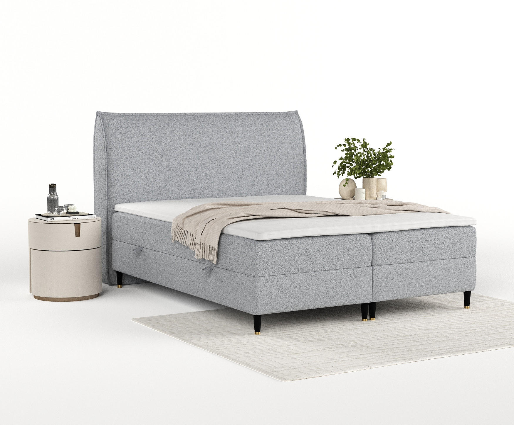 Thumbnail - Maison de Reve Boxbett, Grau, Textil, Buche, Kiefer, H2, Höhe ca. 19 cm, 200x200 cm, FSC 100%, Made in EU, Oeko-Tex® Sta...