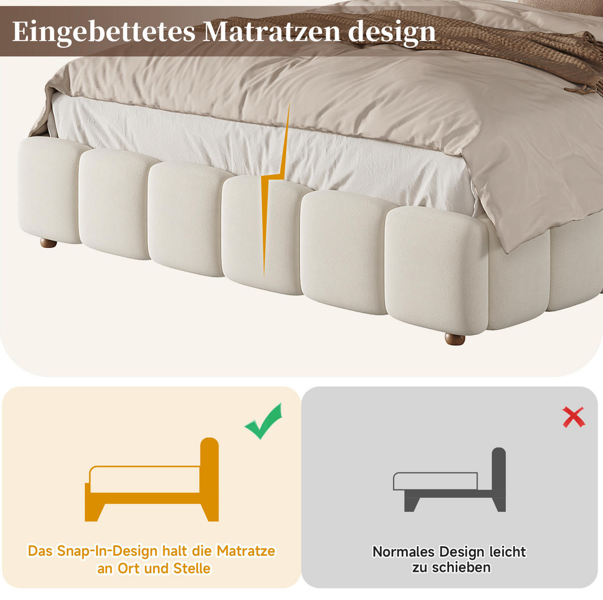 POLSTERBETT aus Samt 140x190 cm Beige mit Lattenrost, hydraulischem Bettkasten und Kopfteil - Beige, Textil (140/190cm) - Modfu
