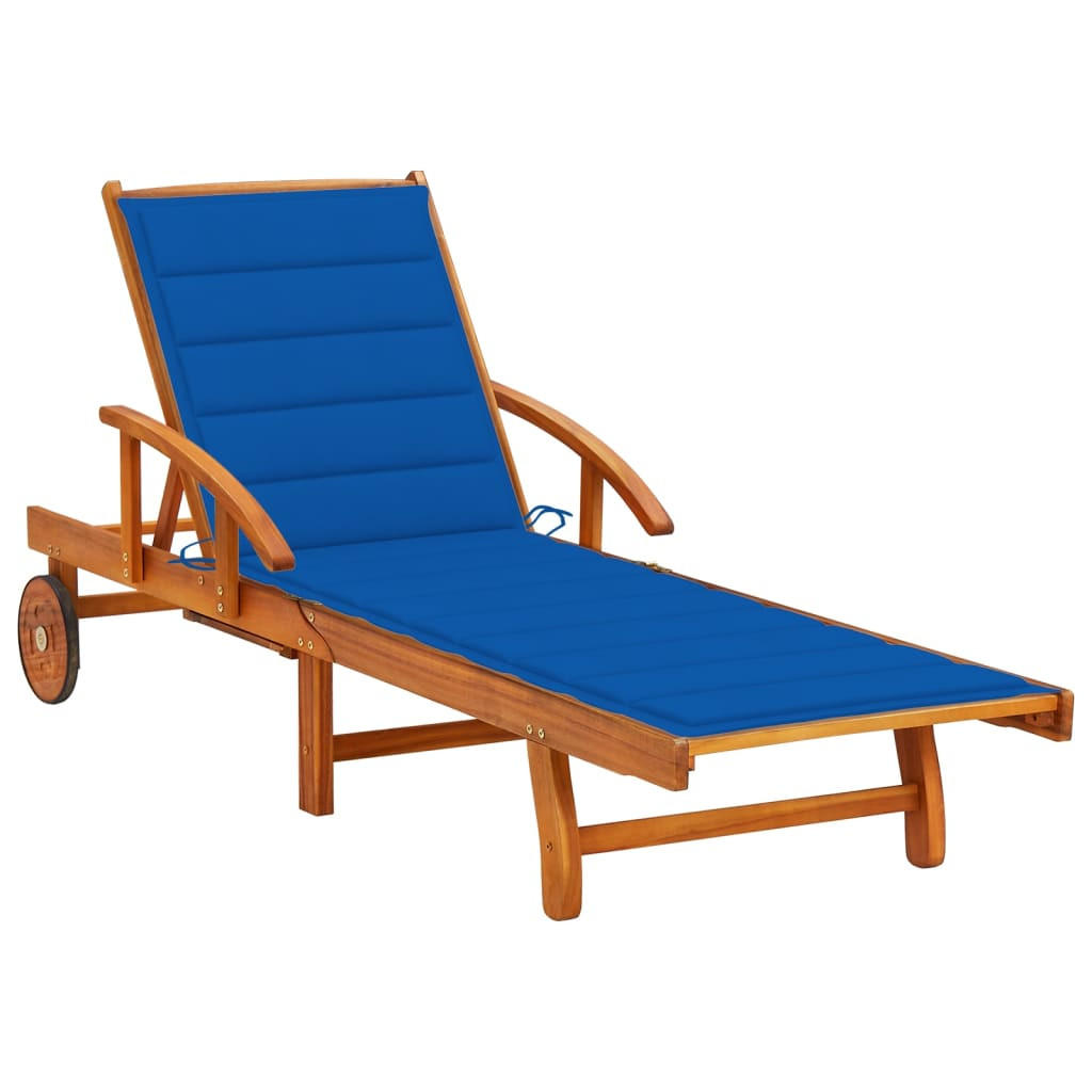 SONNENLIEGE mit Auflage Akazie Massivholz - Blau, Holz (67/85/200cm) - furnicato