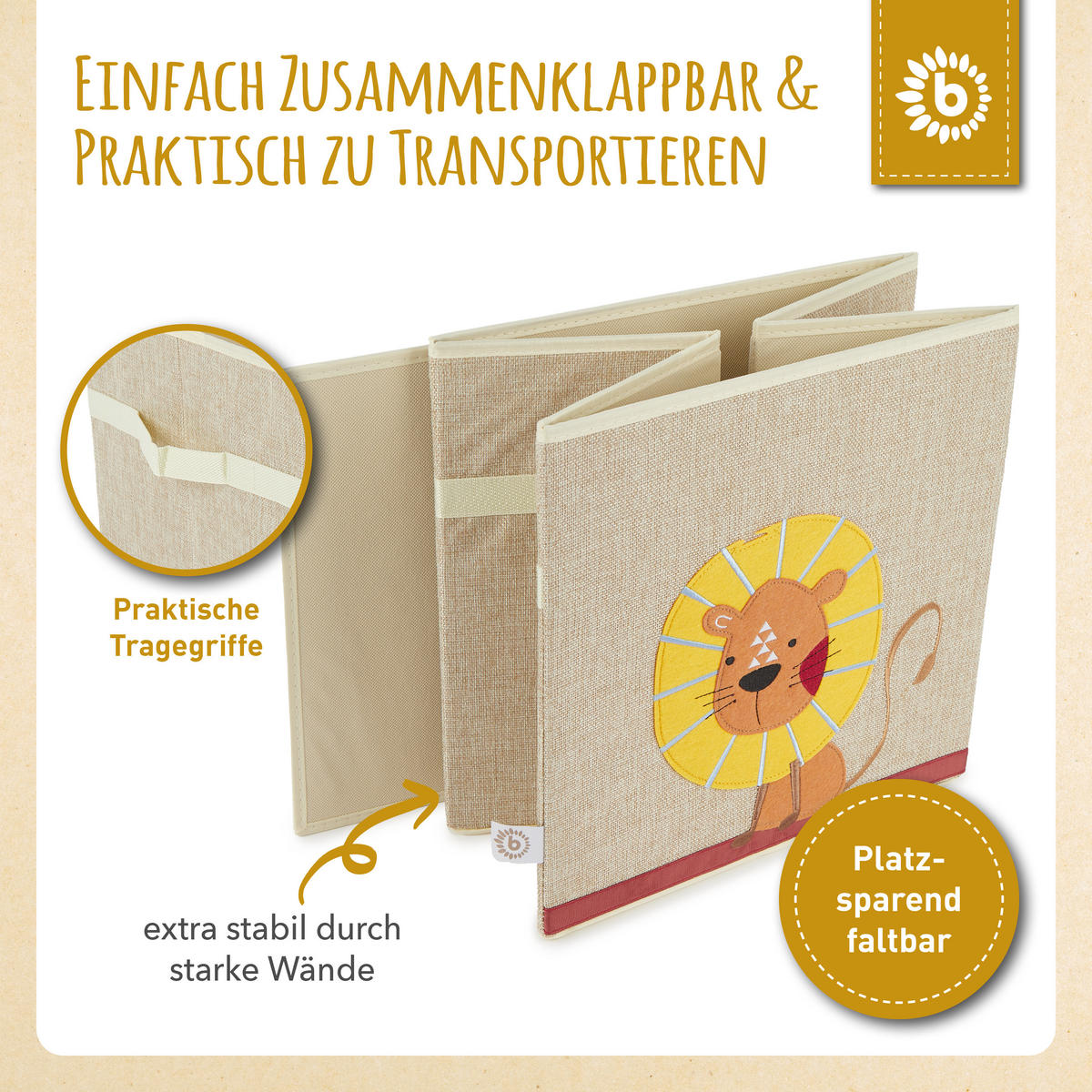 AUFBEWAHRUNGSBOX Kinder Kallax Löwe - Beige/Gelb, Textil (33/33cm) - Bieco Spielwaren