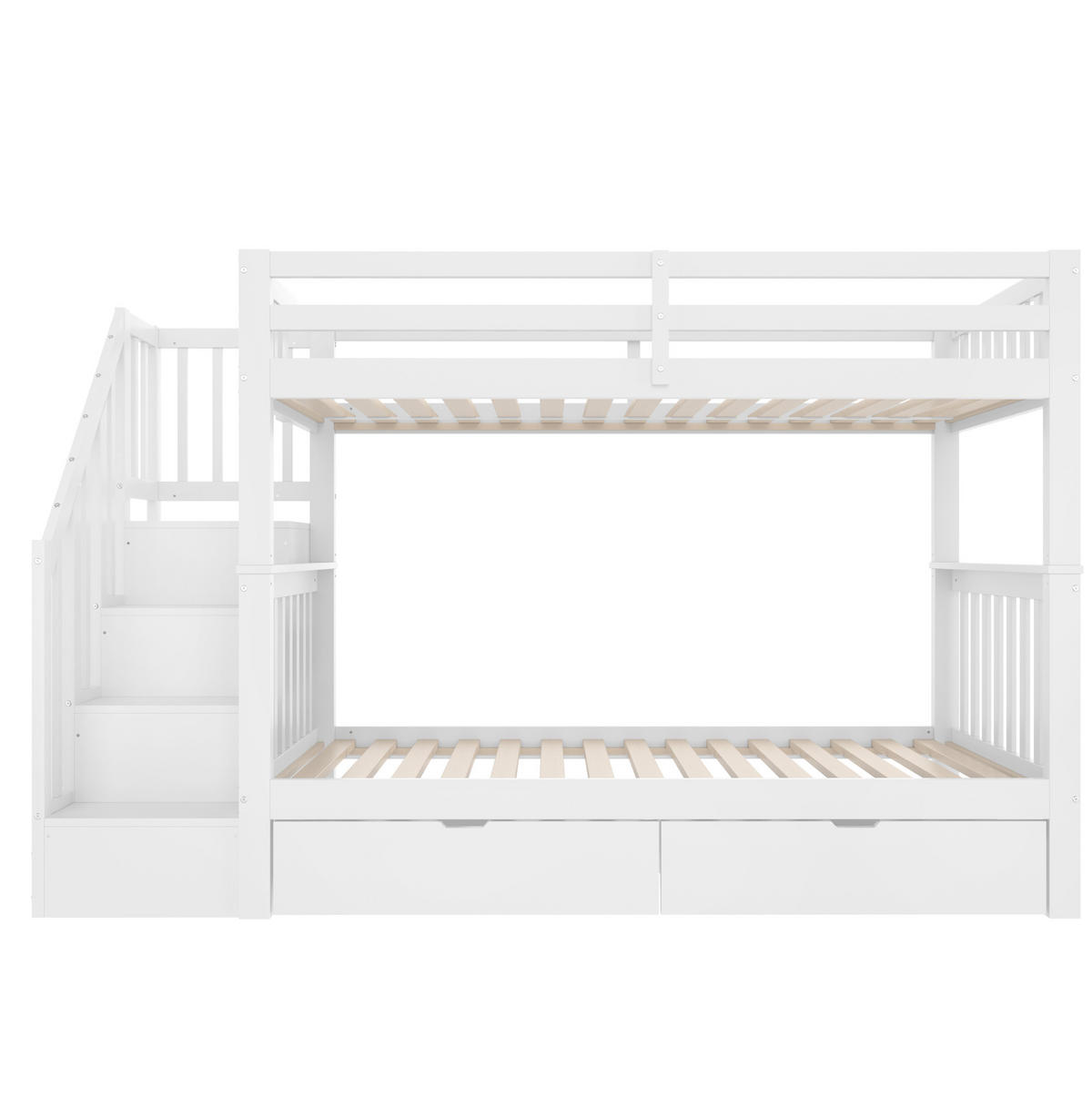 ETAGENBETT aus Kiefernholz und MDF 90x200 cm Weiß mit Stauraumtreppe und 2 Schubladen - Weiß, Holzwerkstoff (90/200cm) - IVMEU