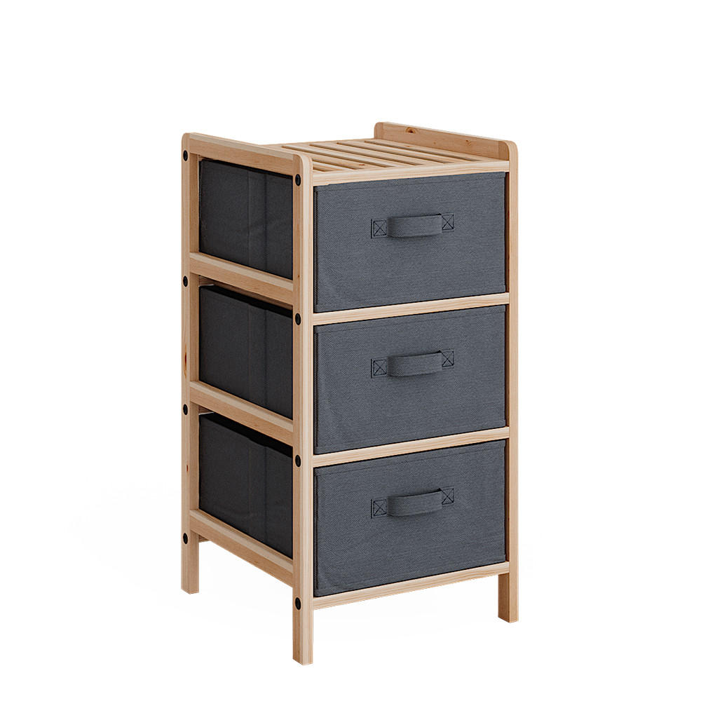 KOMMODE Bruno Grau 34.5 x 67 cm mit 3 Stoffschubladen - Naturfarben/Grau, Holzwerkstoff (34.5/67/36.5cm) - Vicco