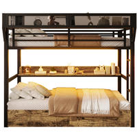 ETAGENBETT 90/200 cm aus Metall und MDF mit LED-Licht und Stauraum Schwarz - Schwarz, Holzwerkstoff (90/200cm) - Modenvie