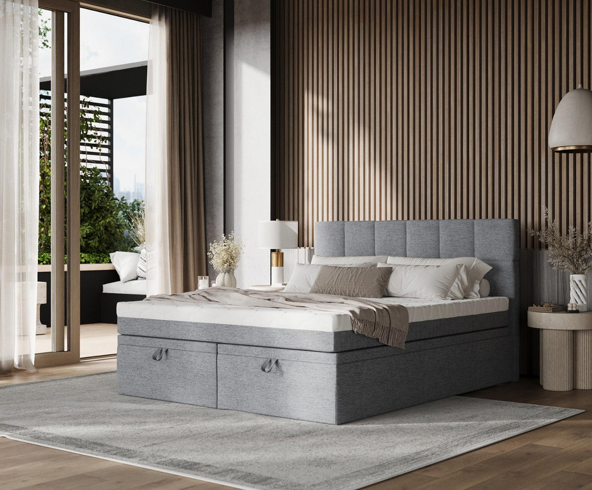 BOXBETT Elano 200/200 cm Grau im Neve Stoff - Schwarz/Grau, Holz/Holzwerkstoff (200/200cm) - AltaBeds