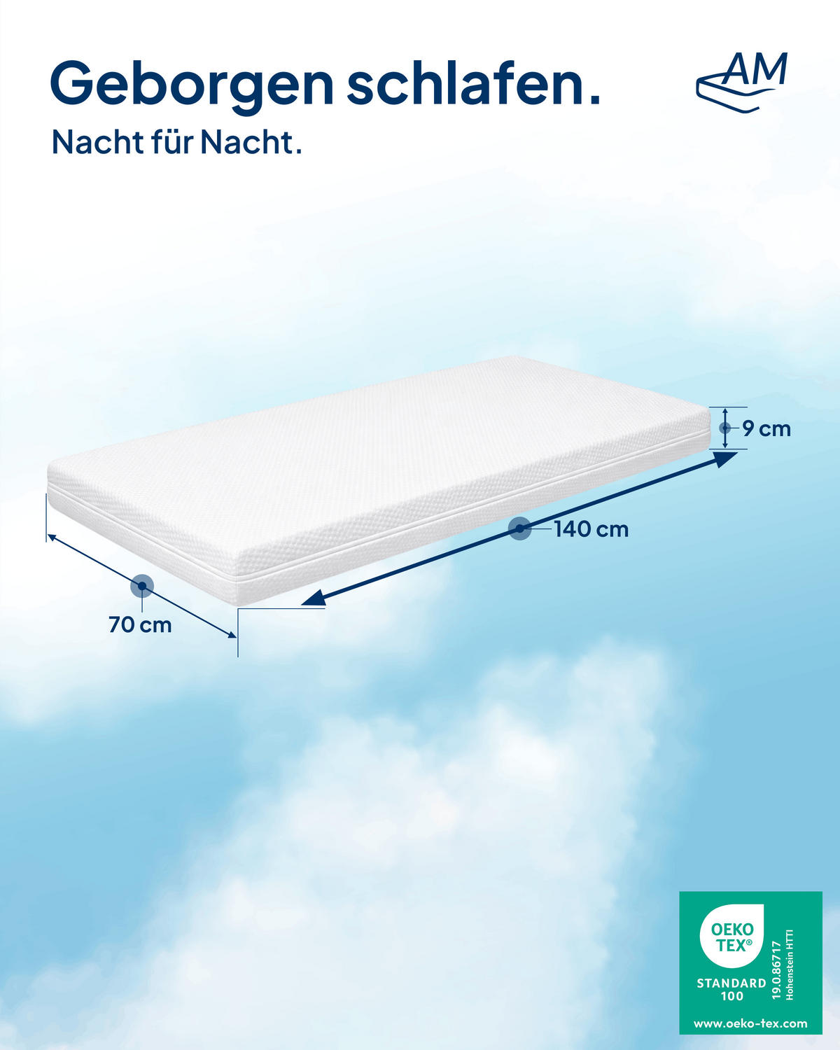 BABYMATRATZE 70/140 cm - 9cm Höhe & Viskose Bezug - Weiß, Textil (70/140cm) - AM Qualitätsmatratzen