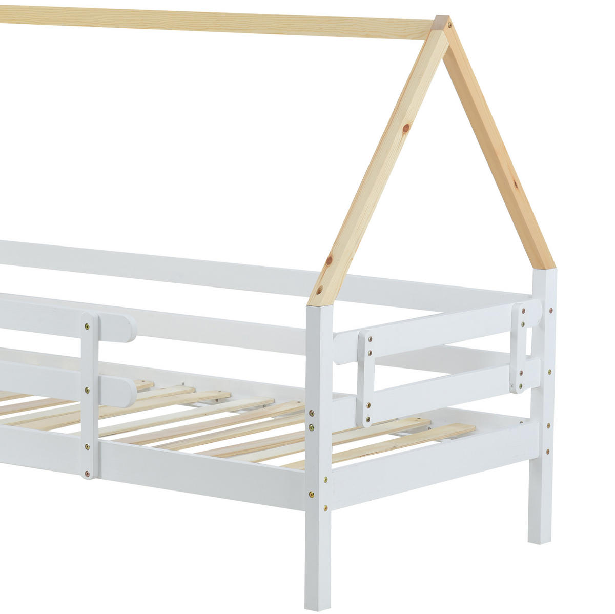 HAUSBETT mit Ausziehbett, Weiß/Natur, 90/200 cm - Weiß, Holz (90/200cm) - MIVRAY