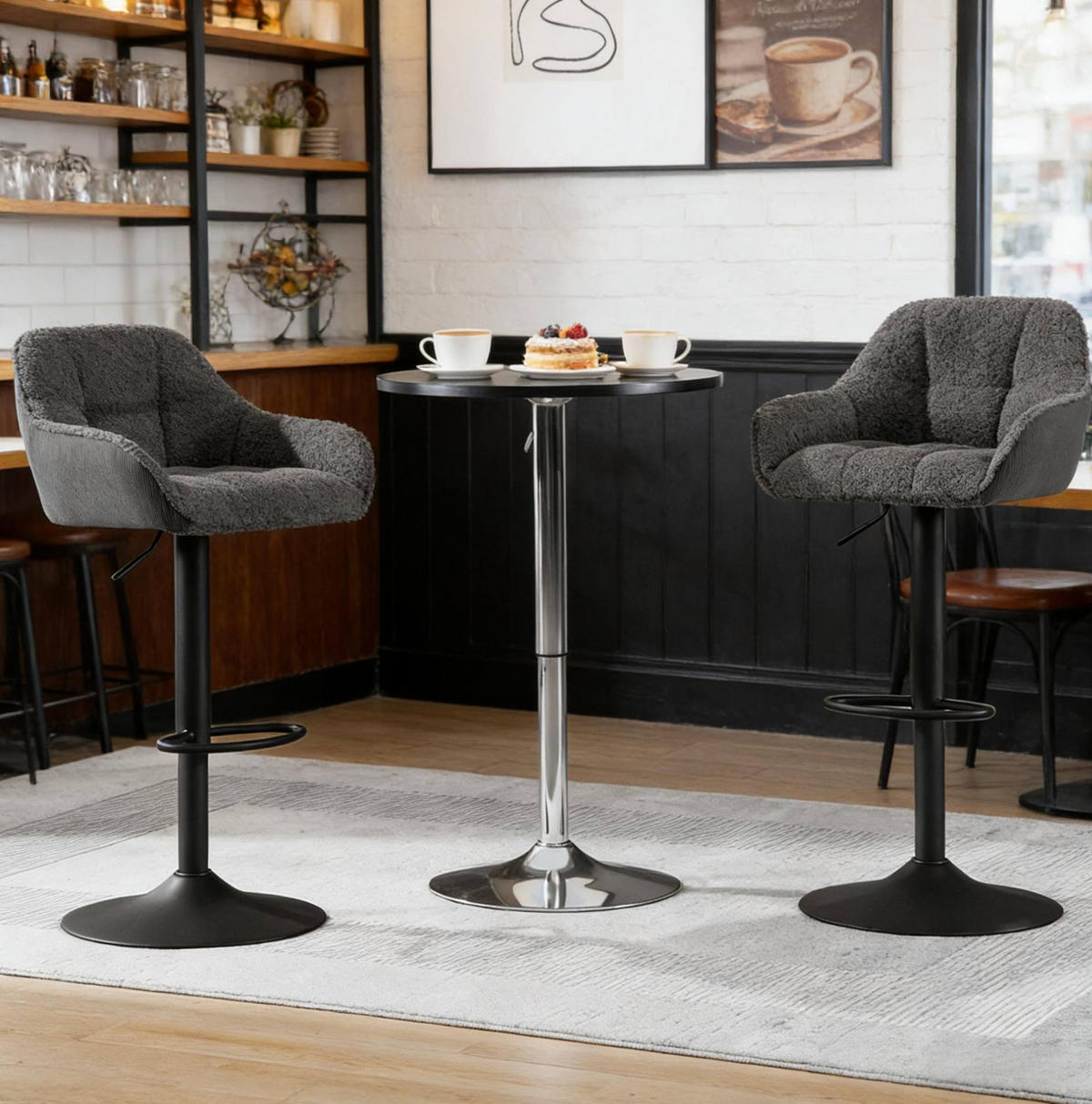 BARHOCKER 2er-Set höhenverstellbar 63-84 cm Chenille Dark Gray - Dunkelgrau, Metall (52/109/50cm) - Meubliv