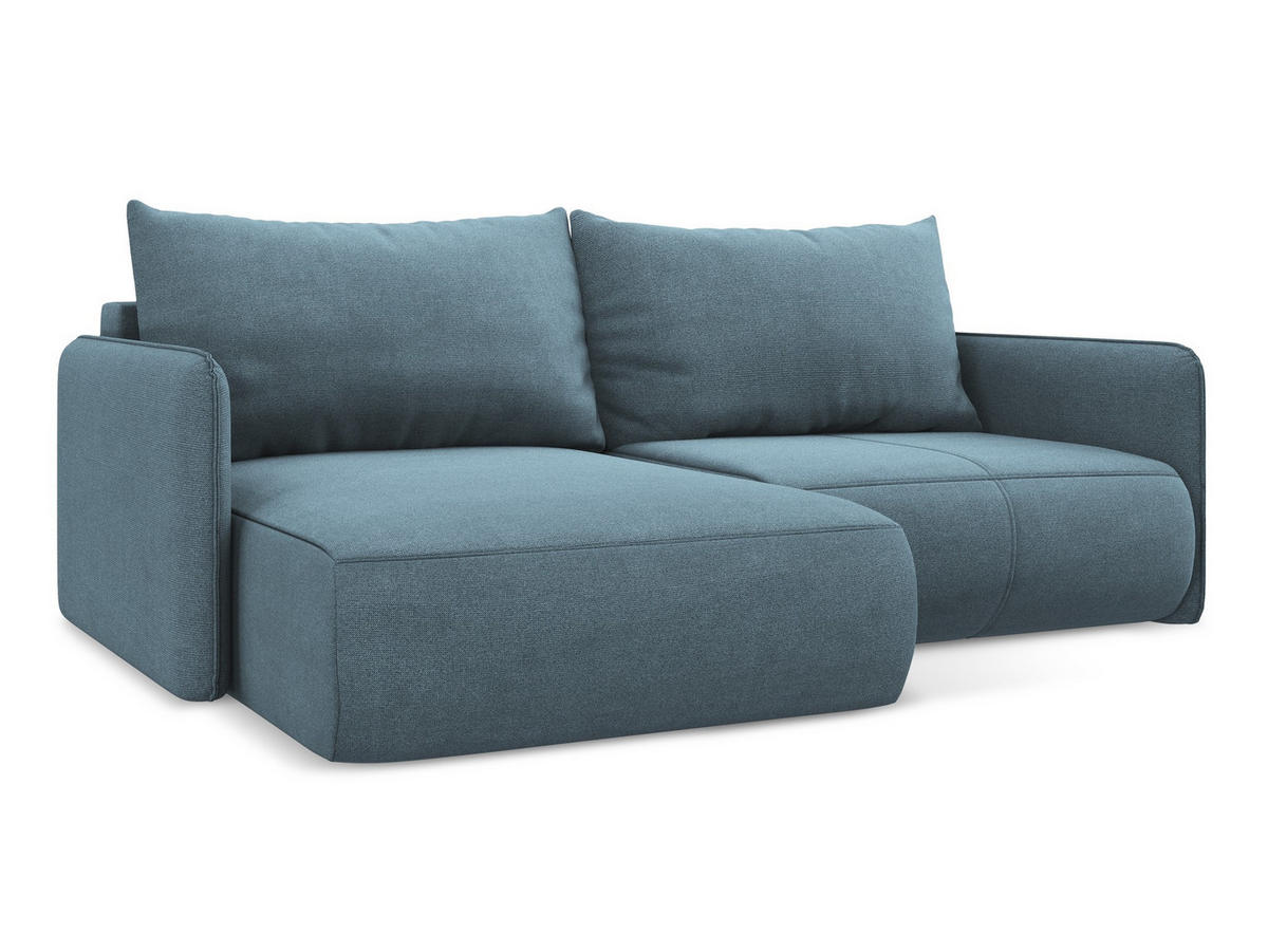 ECKSOFA mit Schlaffunktion Strukturstoff Stoff Blau - Blau/Schwarz, Kunststoff/Textil (148/207cm) - Makamii
