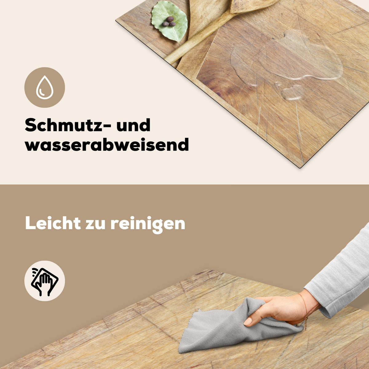 HERDABDECKPLATTE Holz - Löffel - Braun - Smiley 75x52 cm - Hellbraun, Kunststoff (75/0.2/52cm) - MuchoWow