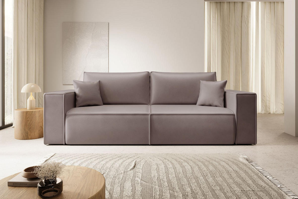 3-SITZER SCHLAFSOFA Farese Cuero Dunkelbeige, Kunstleder - Beige/Schwarz, Kunststoff/Textil (257/86/102cm) - Selsey