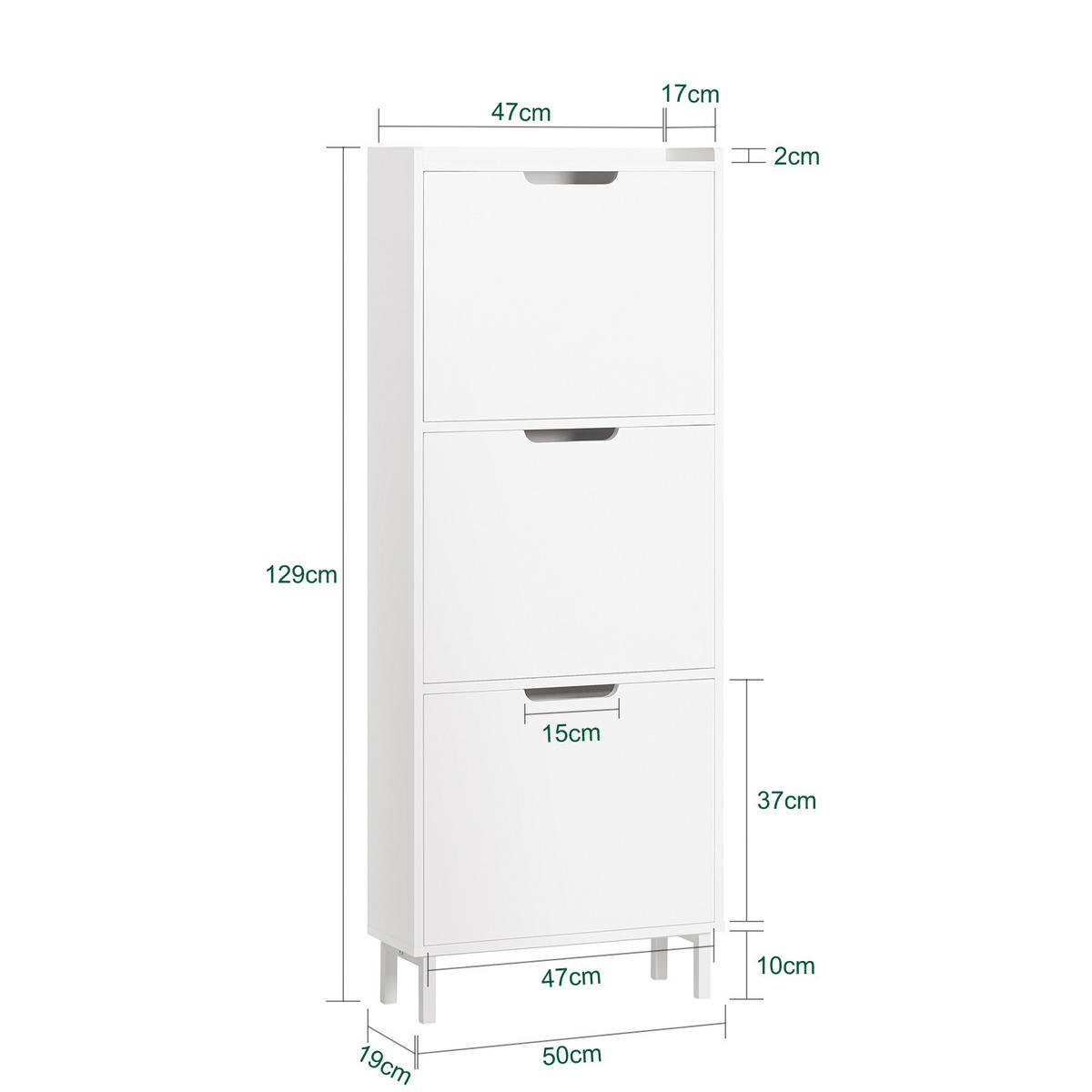 SCHUHSCHRANK Weiß - Weiß, Holzwerkstoff/Metall (50/129/19cm) - SoBuy