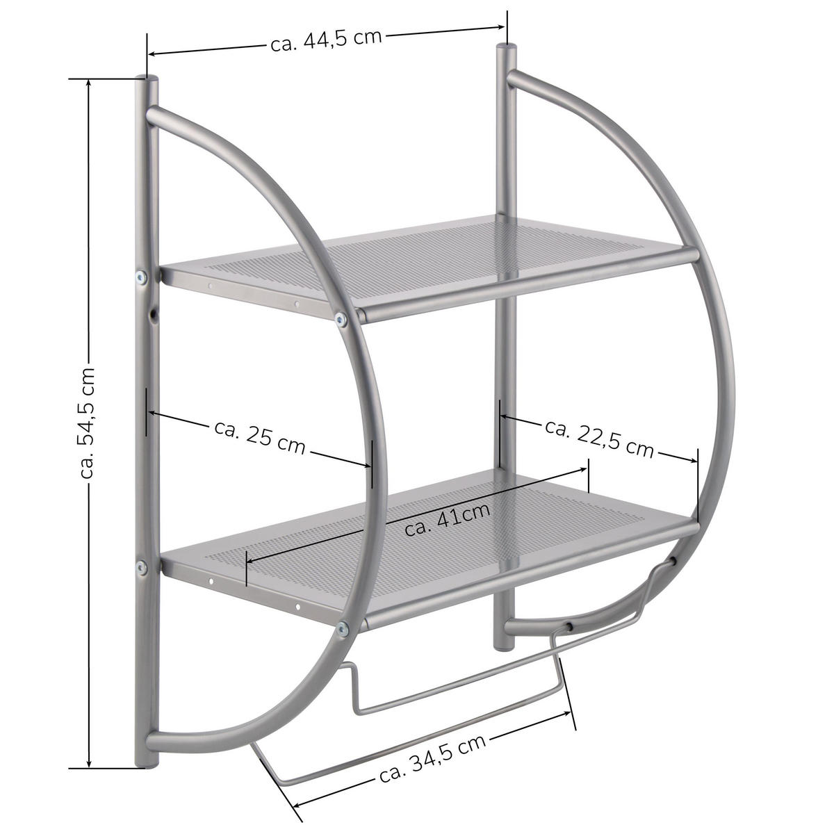 BADEZIMMERREGAL, grau, Metall - Grau, Metall (44.5/54.5/25cm) - bremermann