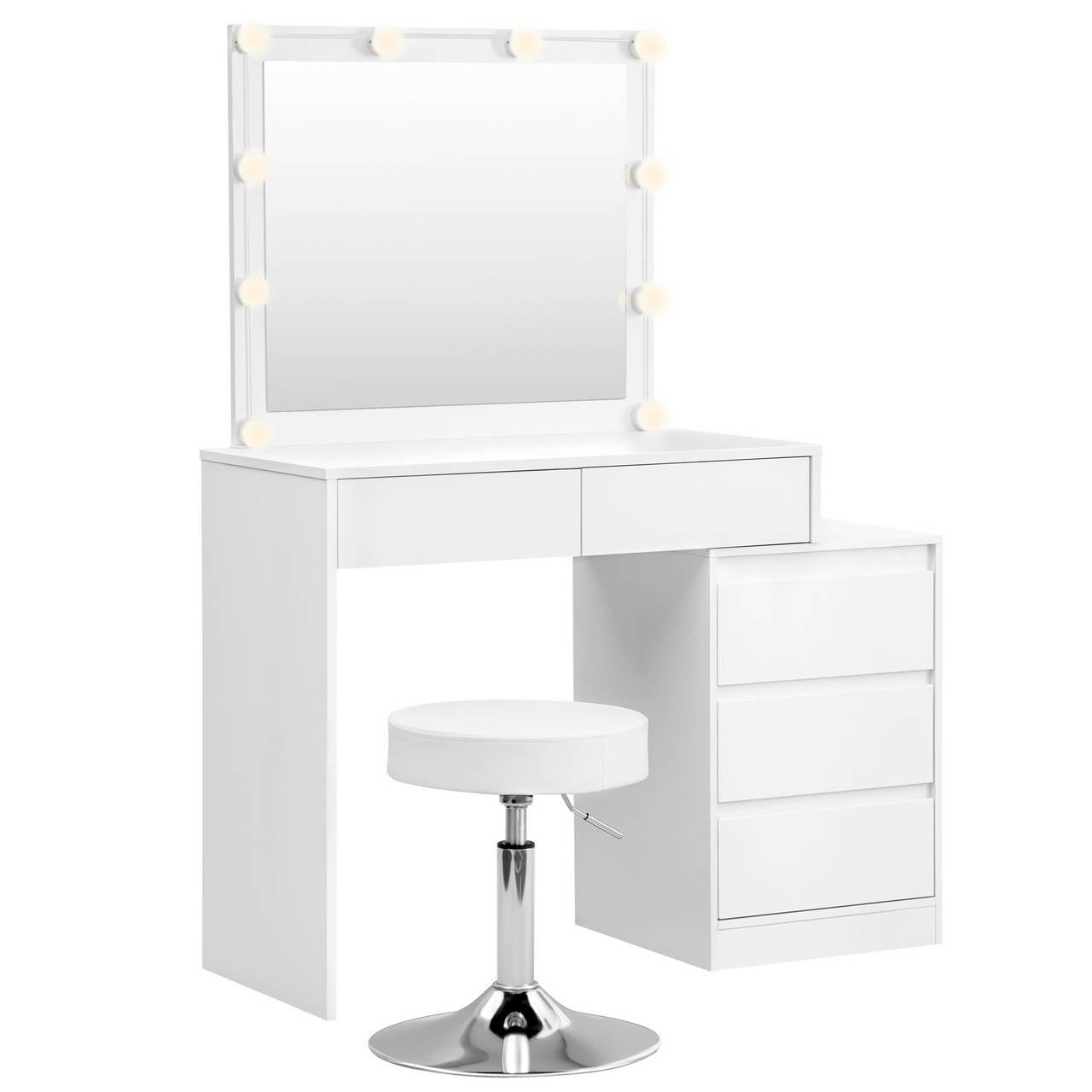 SCHMINKTISCH mit Hocker, Weiß - Weiß, Glas/Holzwerkstoff (105/135/40cm) - Woltu