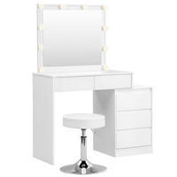 SCHMINKTISCH mit Hocker, Weiß - Weiß, Glas/Holzwerkstoff (105/135/40cm) - Woltu