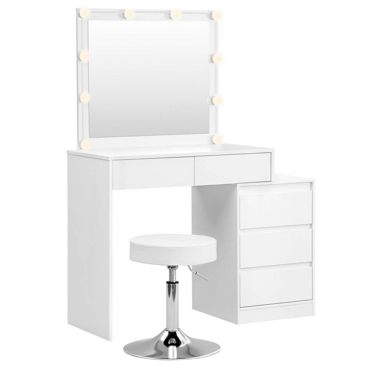 SCHMINKTISCH mit Hocker, Weiß - Weiß, Glas/Holzwerkstoff (105/135/40cm) - Woltu