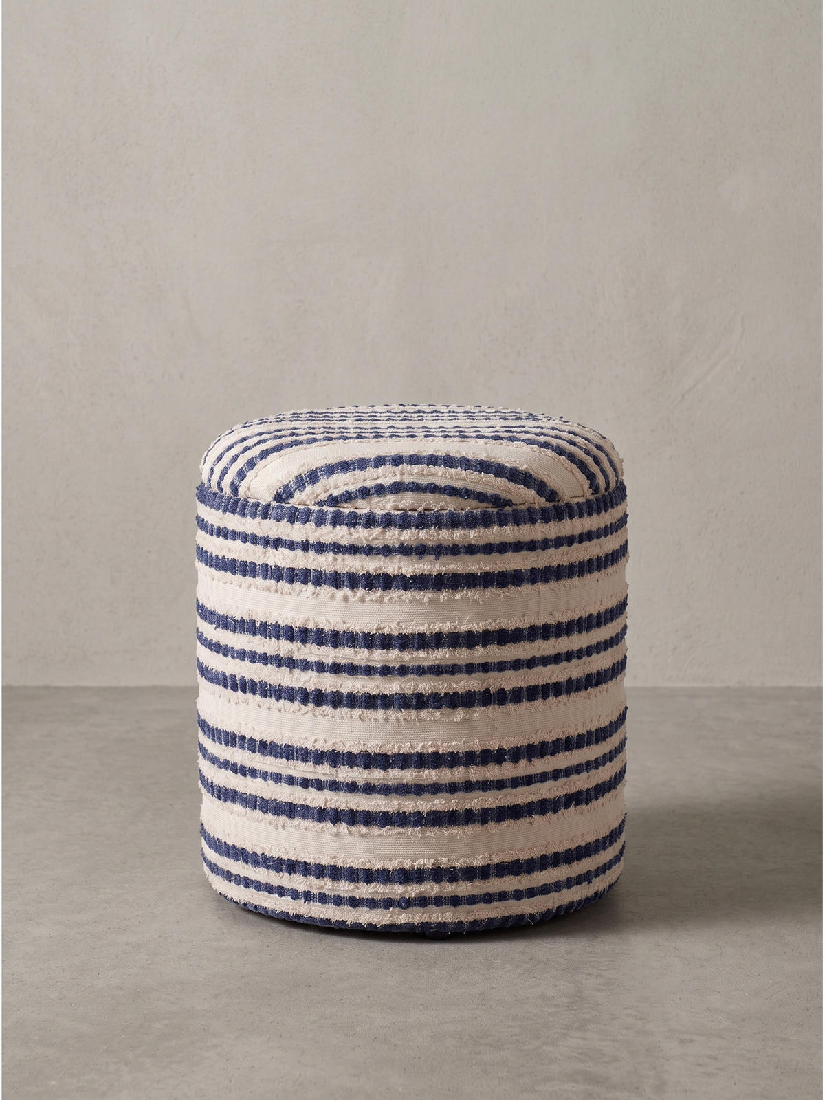 SITZHOCKER RHONE, Stoff, mit Textilbezug, Blau-Beige, Ø 40 x 45 cm - Blau/Beige, Textil (40/45/40cm) - KADIMA DESIGN