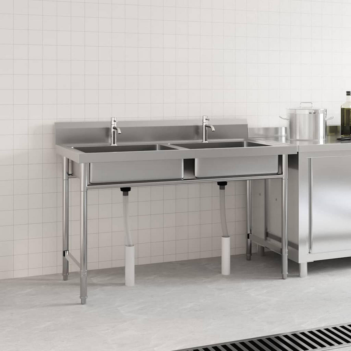 KÜCHENSPÜLE Doppelbecken Edelstahl - Silberfarben, Metall (60/85/120cm) - vidaXL