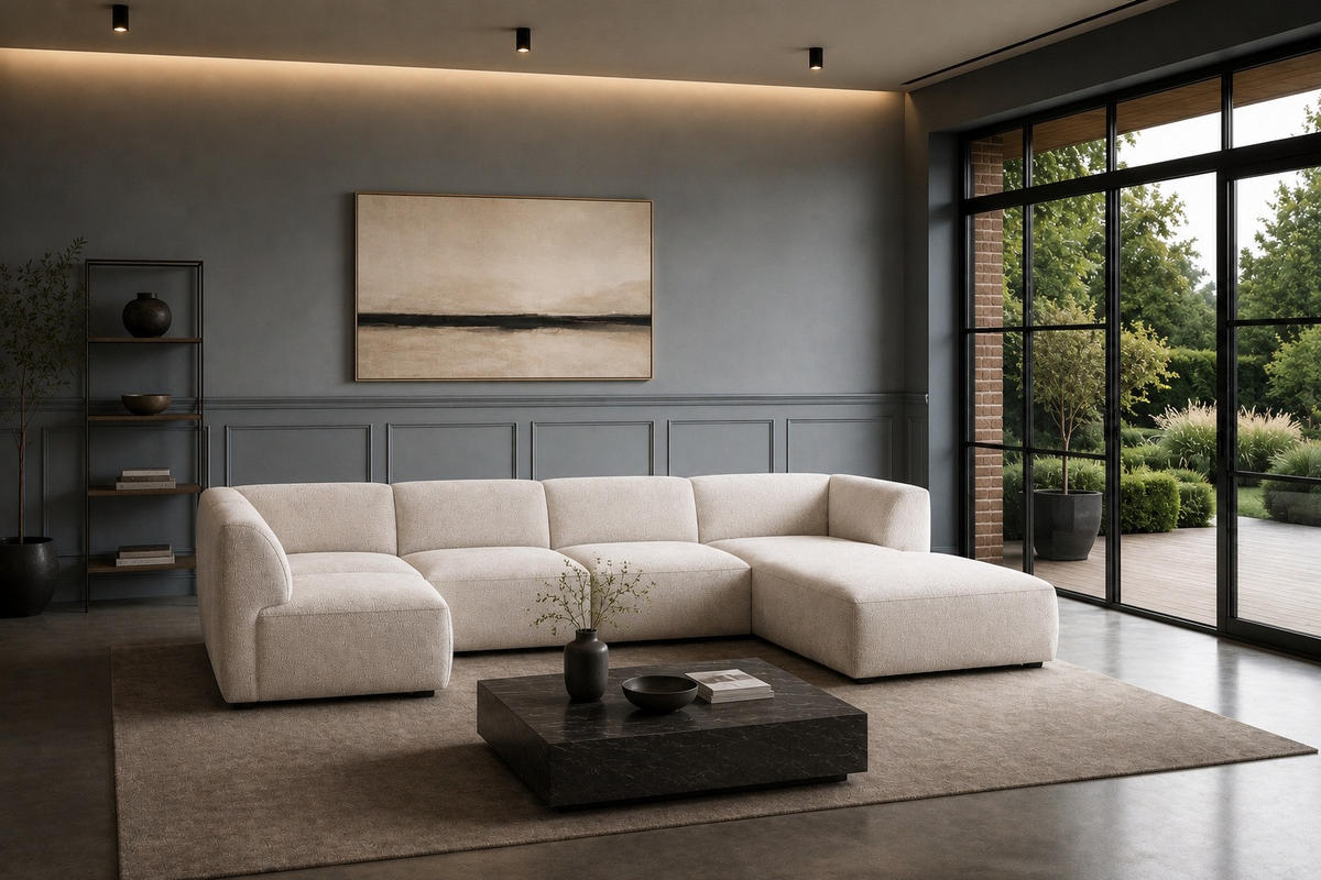 WOHNLANDSCHAFT MOVO - modulares Ecksofa beige – modernes Design und flexible Gestaltung, rechts - Dunkelgrün/Bordeaux, Kunststoff/Textil (156/78/345cm) - KS Home Concept
