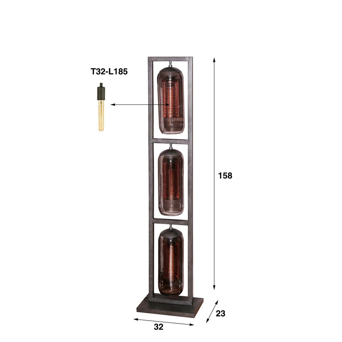 STEHLEUCHTE Toms Grau 23/32/158 cm - Grau, Metall (23/32/158cm) - Hoyz Collection