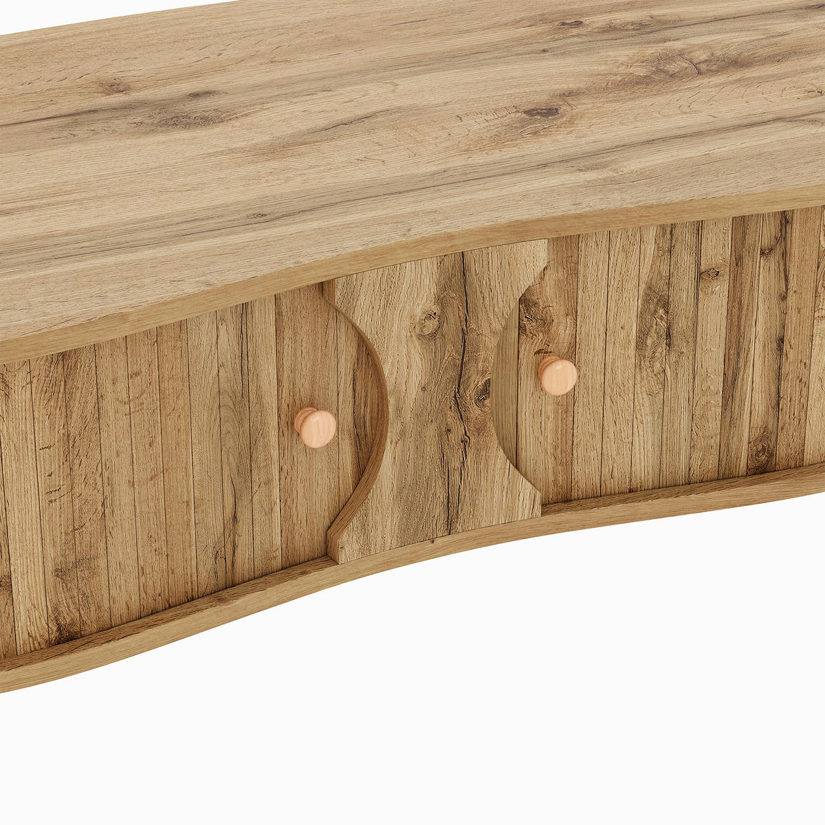 COUCHTISCH in Holzoptik Wohnzimmertisch mit Schiebetüren und Massivholzbeine, B108/T50/H37cm - Hellbraun, Holzwerkstoff (50/108/37cm) - STILVORA