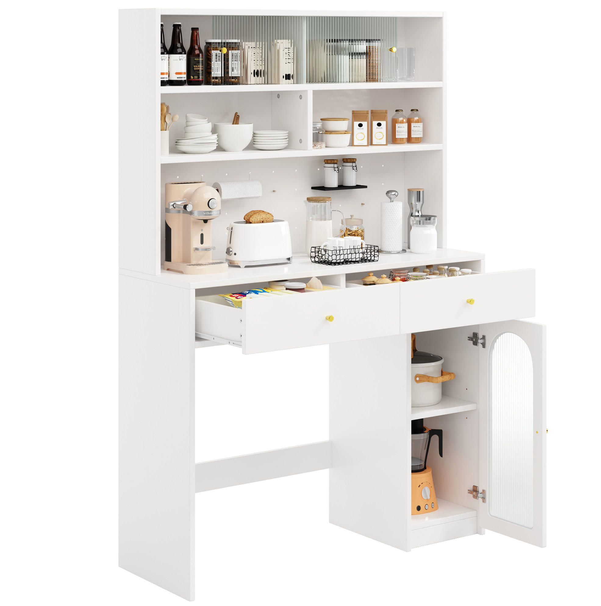 OKWISH KUCHYŇSKÁ skříň 120/45/180 cm bílá z MDF s pracovní deskou a hákovou lištou