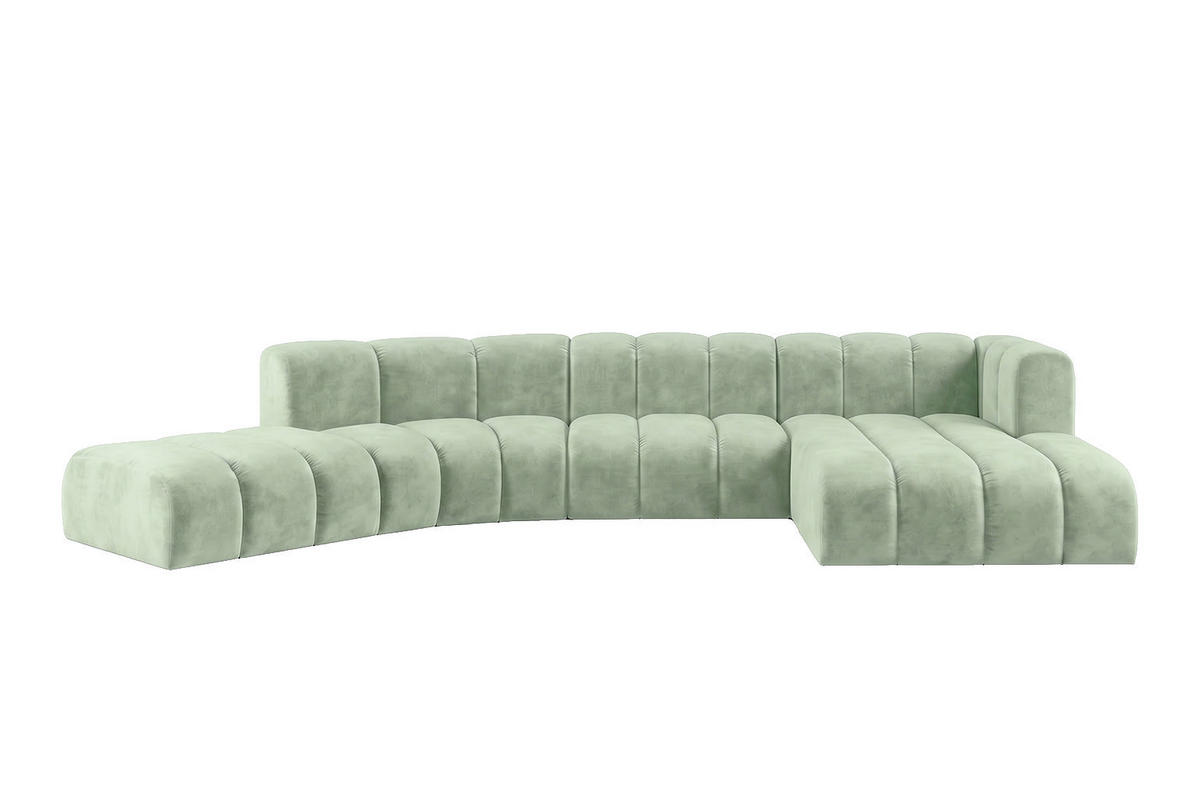 ECKSOFA Modulares In L-Form, Velvet-Stoff Riviera, Mintz, Rechts, GRAND Round - Mintgrün, Holz (445/179cm) - Kaiser Möbel