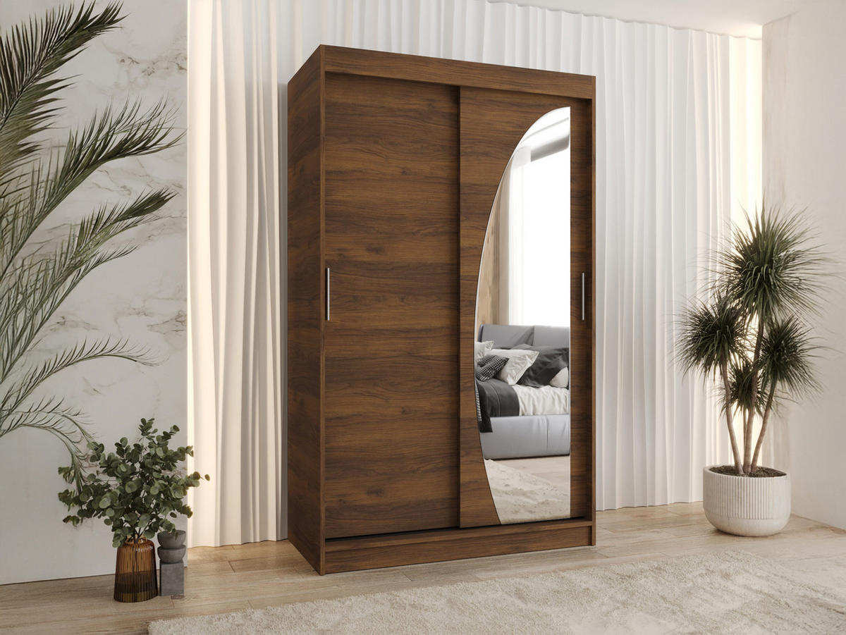 SCHWEBETÜRENSCHRANK Wika 120 cm mit Schubladen - Silberfarben/Nussbaumfarben, Holzwerkstoff/Kunststoff (120/200/62cm) - MIRJAN24