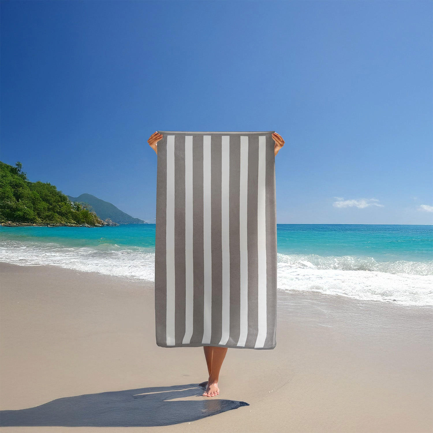 STRANDTUCH Frottee Samt Jacquard Beige 100x175 470g/m² - Bahia Taupe - Beige, Textil (100/175cm) - LE COMPTOIR DE LA PLAGE