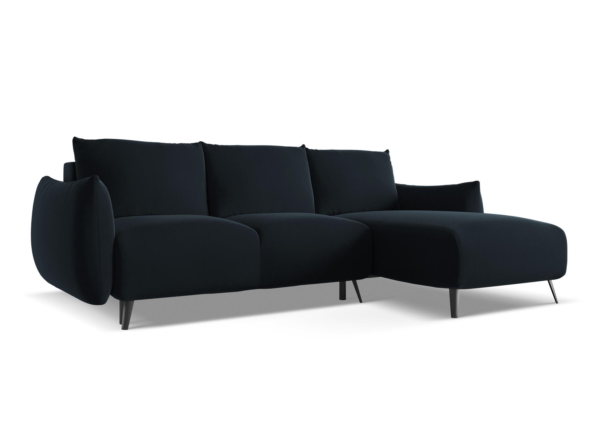ECKSOFA mit Schlaffunktion Samt Stoff Blau - Blau/Schwarz, Textil/Metall (242/162cm) - Makamii