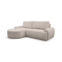 ECKSOFA Dream Cord in L-Form mit Schlaffunktion und Bettkasten, Farbe: Beige, Cordstoff, Ottomane Links - Beige, Textil (136/260cm) - VENASI MÖBEL