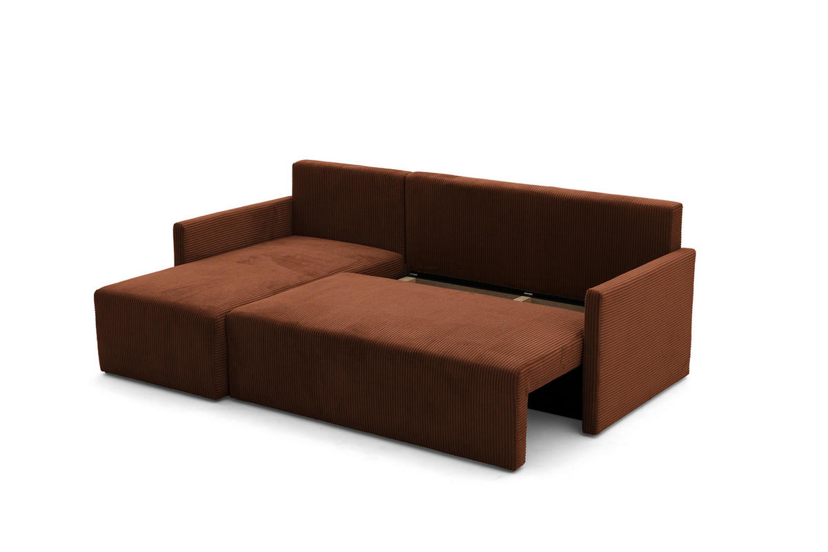 ECKSOFA GARDA L Links mit Schlaffunktion 132x198 Cord Braun - Schwarz/Braun, Holz/Kunststoff (209/145cm) - NACANAPA